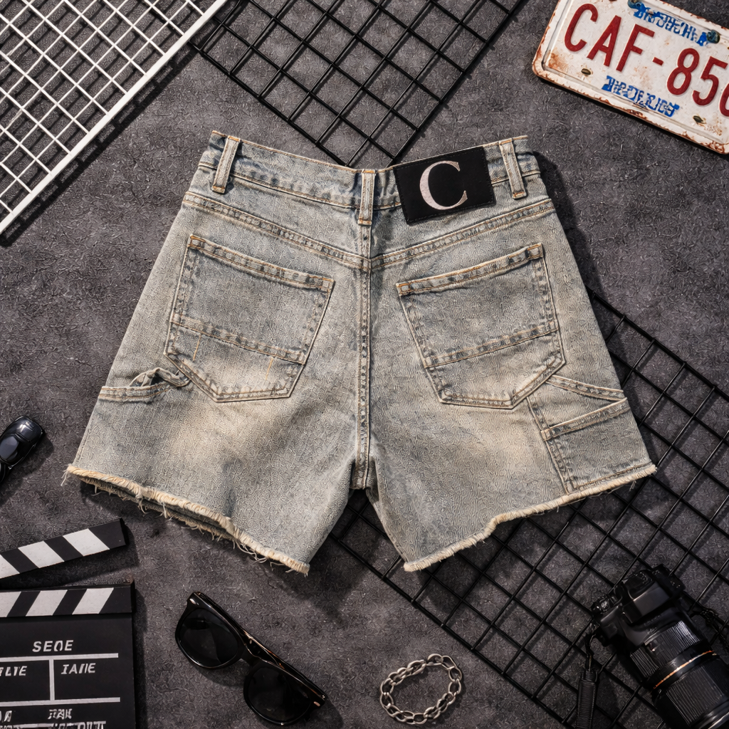 Short Denim Destroyed Light Wash – Streetwear Premium