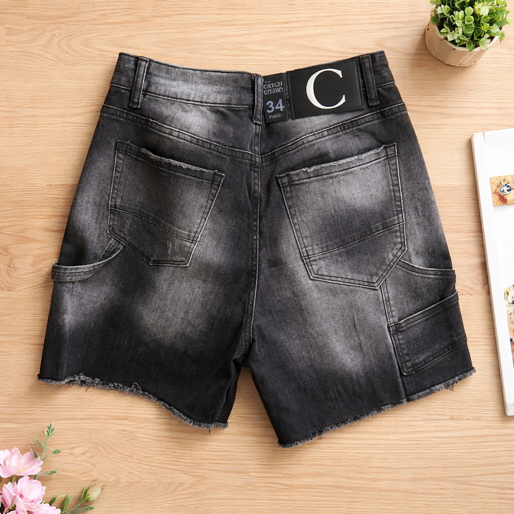 Short Denim Destroyed Negro – Streetwear Premium