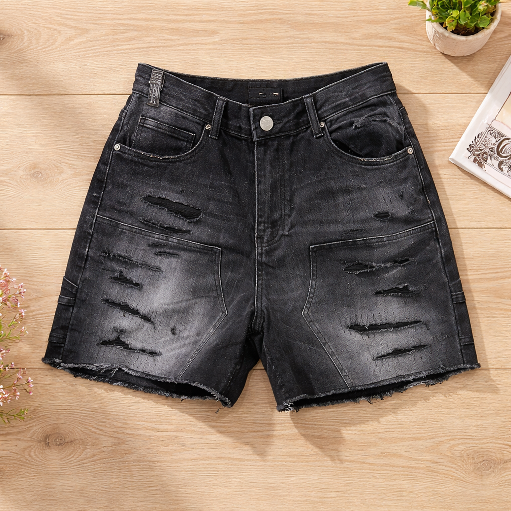 Short Denim Destroyed Negro – Streetwear Premium