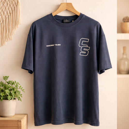 Camiseta Oversize “Racing Team” Azul Marino – Unisex
