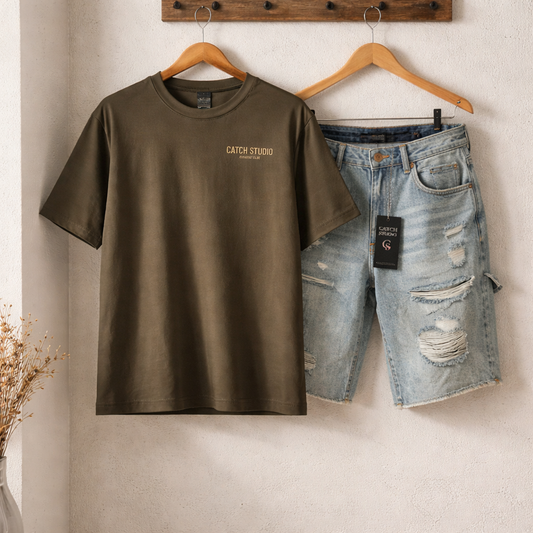 Conjunto Streetwear “Catch Studio” + Short Denim Destroyed – Unisex