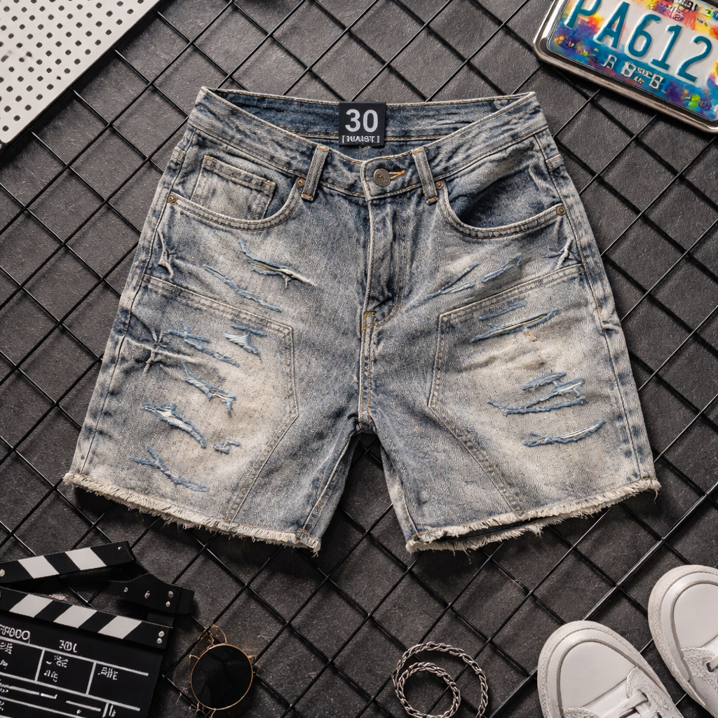 Short Denim Destroyed Light Wash – Streetwear Premium