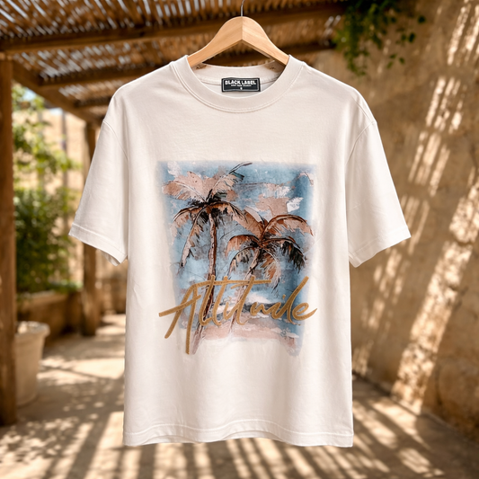 Camiseta Oversize “Attitude Palm” Blanca – Unisex