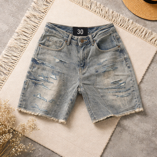 Short Denim Destroyed Light Wash – Streetwear Premium