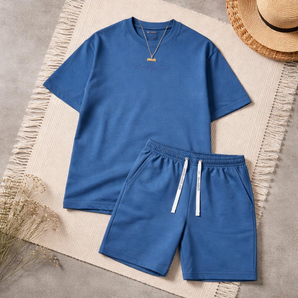 Conjunto Oversized Azul Acero — Camiseta + Short Matching Set
